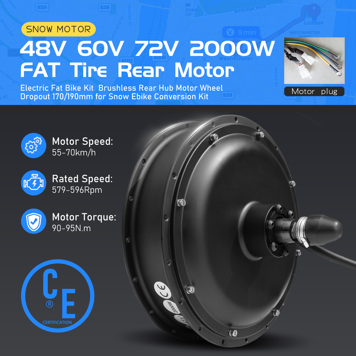 Fat Tire Ebike Conversion Kit 2000W - Motor de Cubo Traseiro Sem Escovas